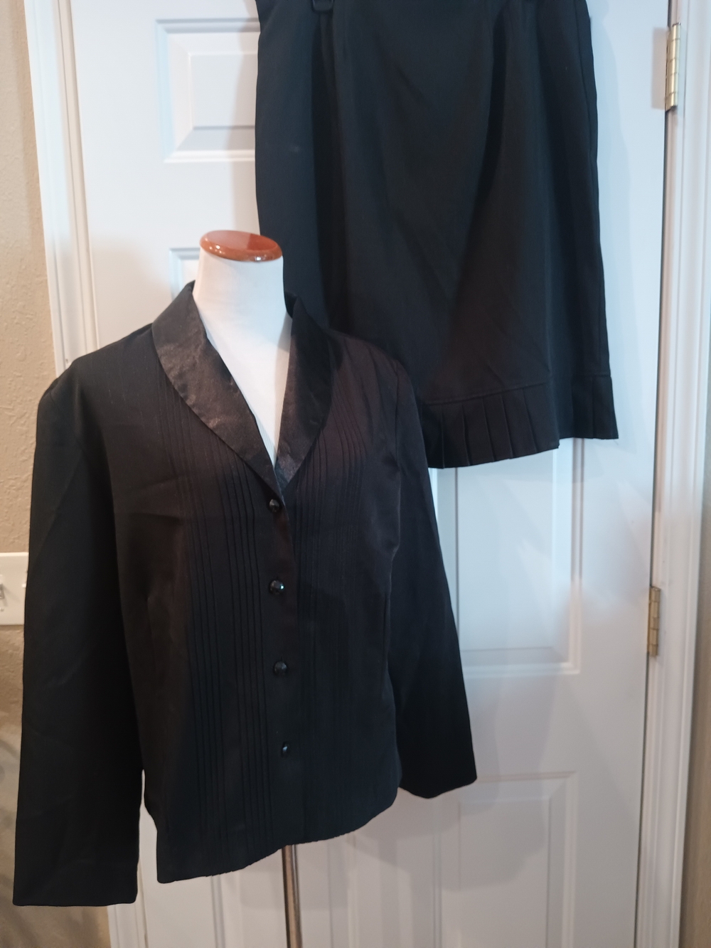 T Milano Black Skirt Set with Satin-Trim Jacket